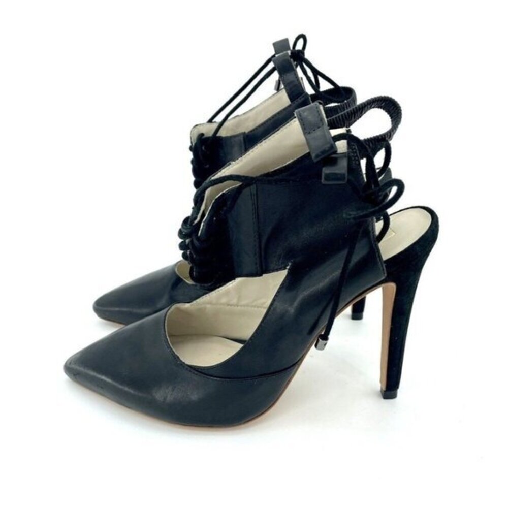Alepel Chaine Pumps Black Leather & Suede Lace Up Shoes SZ 8.5 New $695